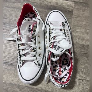 White with leopard converse slightly worn